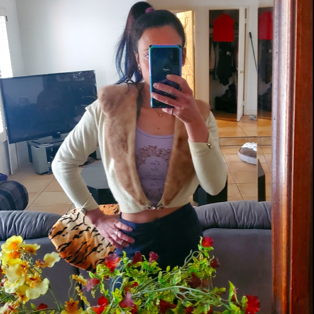 Vintage Fur Collar Embelished Sweater